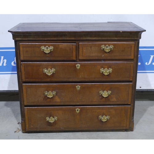 176 - Chest of 2 short and 3 long drawers with brass casters c/w key 34x41