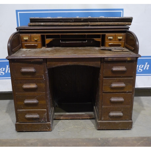 178 - Roll top oak bureau A/F 40x48