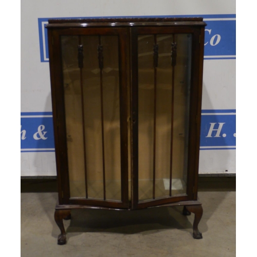 187 - Glazed front display cabinet on ball and claw feet 47x30x13