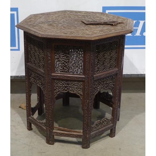 24 - Octagonal carved occasional table. A/F 24x23