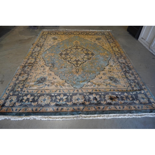 269 - Floral patterned blue and yellow rug 139x108