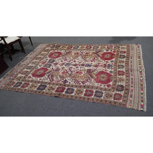 276 - Painted red patterned rug 7x9.5ft