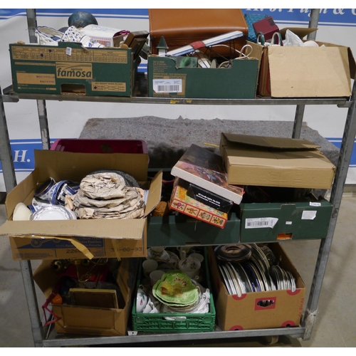 351 - 9 Boxes of china, standard lamp, plates and miscellaneous