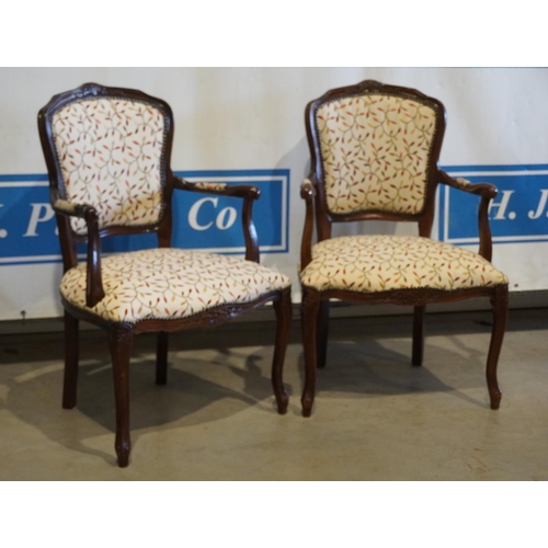 37 - Pair of reproduction walnut arm chairs