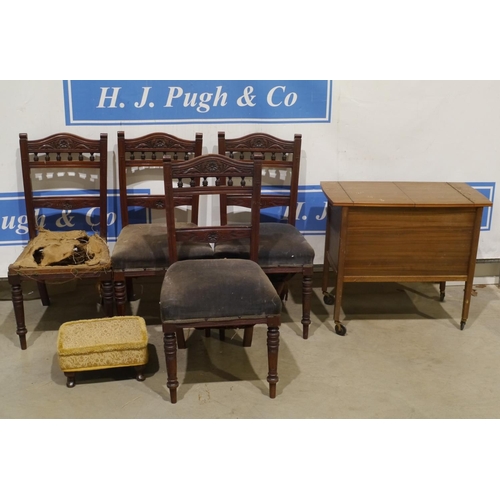 50 - 4 Dining chairs A/F, sewing box and stool