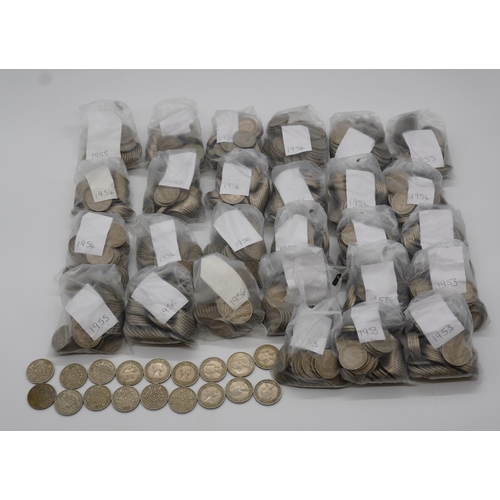 519 - Large quantity of two shilling coins dated 1953-56. Approx 14kg