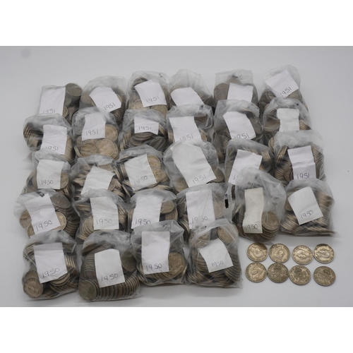 520 - Large quantity of two shilling coins. Dated 1950-51. Approx 15kg