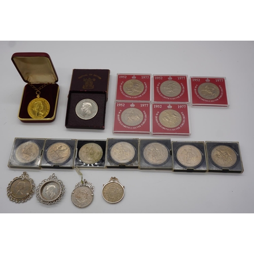 533 - Assorted commemorative coins including silver jubilee crowns, 1953 five shillings, festival of Brita... 