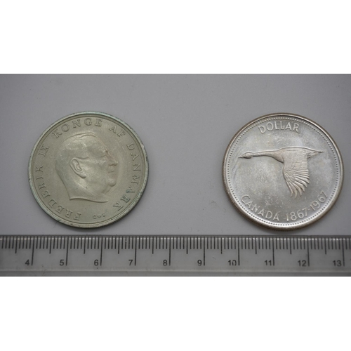 540 - Canadian silver dollar and Danish silver 10 krona coin