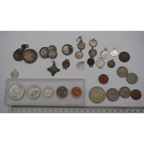 543 - Assorted French and American coins including some silver