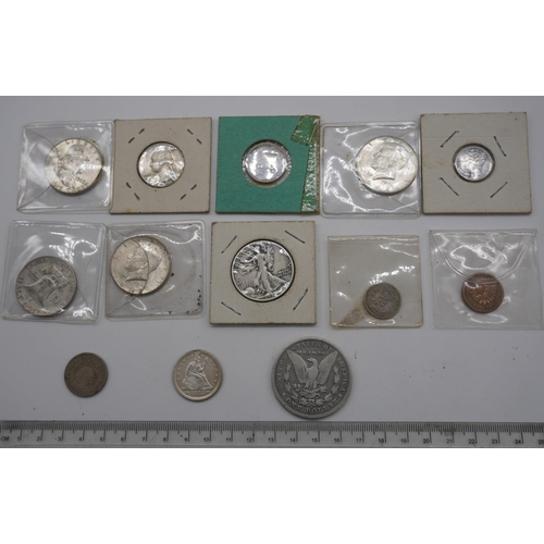 544 - Assorted American coins including 1896 O dollar and 1853 1/4 dollar