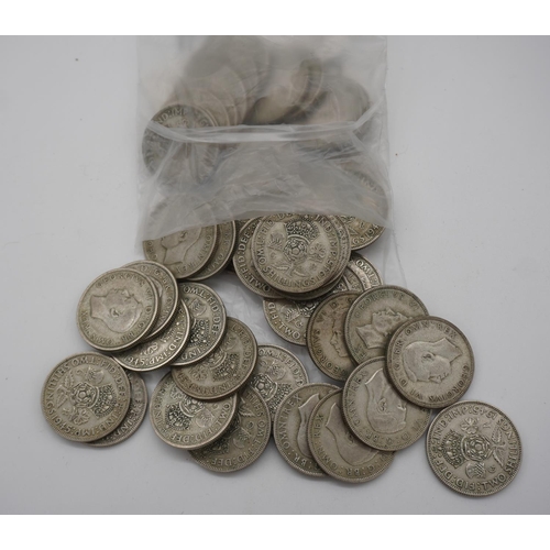 553 - Quantity of George VI two shilling coins dated 1945, approx 535g