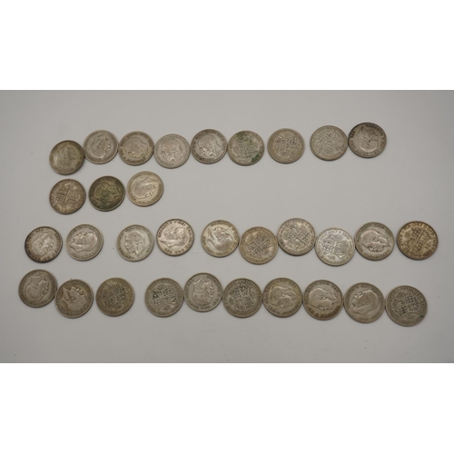 559 - Quantity of George V half crown coins dated 1933-36, approx 450g