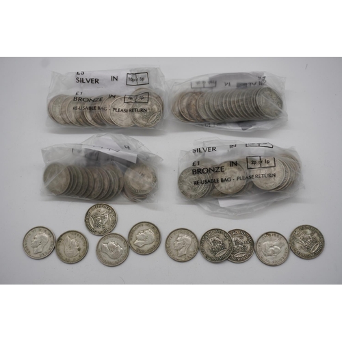 566 - Quantity English George VI shillings lion and crown dated 1942-46, approx 440g