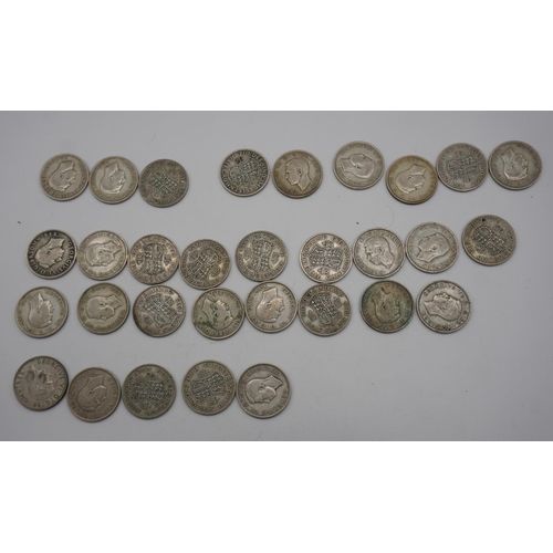 567 - Quantity George VI half crowns dated 1937-39, approx 430g