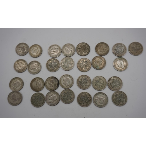 571 - Quantity George VI half crowns dated 1945-46, approx 410g