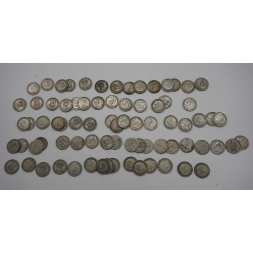 575 - Quantity of English George V shillings dated 1930-36. Approx 425g