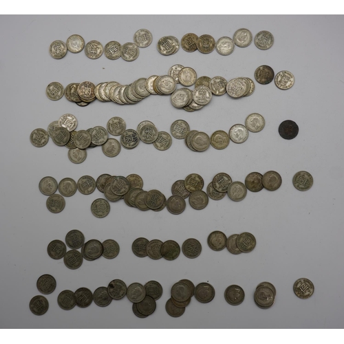 576 - Quantity of English George VI sixpence coins dated 1937-42. Approx 365g