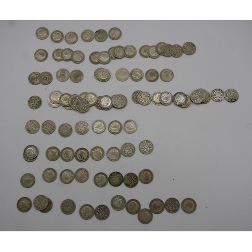 581 - Quantity of George V sixpence coins dated 1930-36, approx 250g