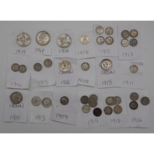 584 - Assorted mostly George V silver coins including florins, sixpences and three pences, approx 96g