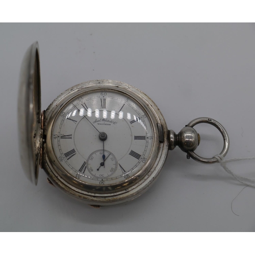 592 - Waltham Appleton pocket watch. Tracy & Co. Hunter case, 1887. Railroad grade, adjusted. Gold hinges ... 