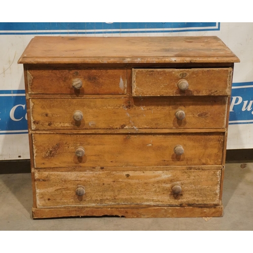 62 - Pine 3 long and 2 short chest of drawers 36x42
