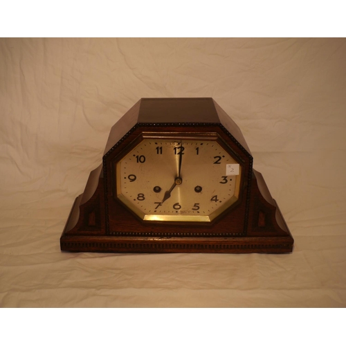 642 - German 8 day wooden striking mantle clock with key and pendulum
