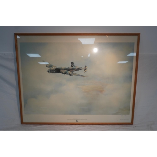 689 - Framed print of a Lancaster bomber Friday the 13th by K.B.Hancock, signed by the artist