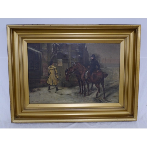 697 - Framed canvas Victorian scene by Chas Dudley 19 1/2x29 1/2