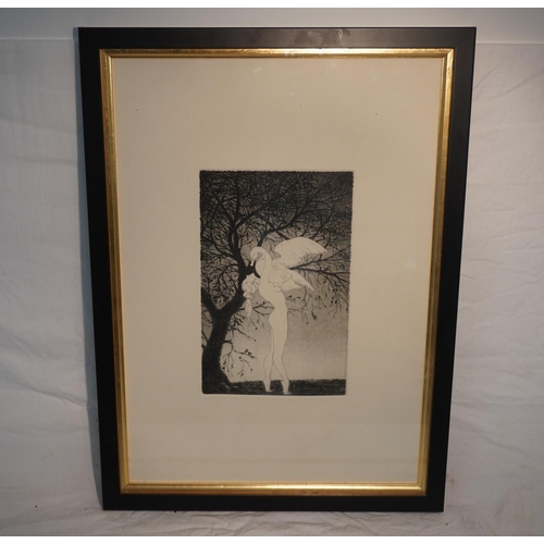 700 - Framed picture of  lady and swan
