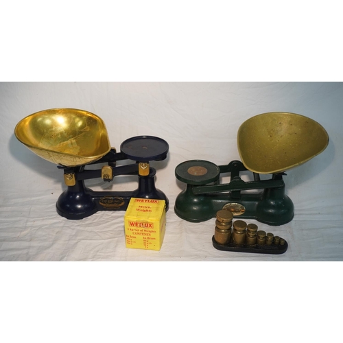 741 - 2 Sets of cast iron weighing scales including The Viking and 2 sets of brass weights