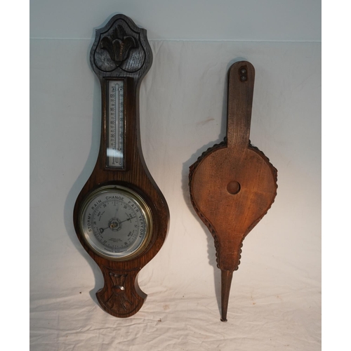744 - Old barometer by J.Birdsall & Sons and pair of bellows