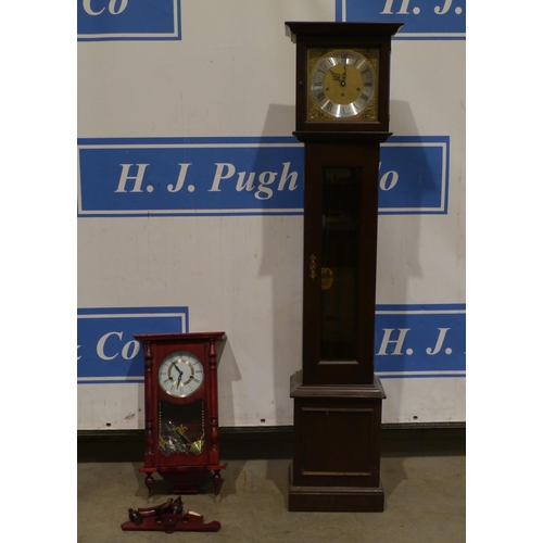 75 - Wall hanging clock and reproduction grandfather clock