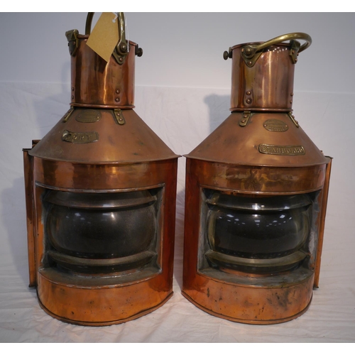 756 - Port and starboard copper ship lights. Made by Telford Grier & Mackay 22