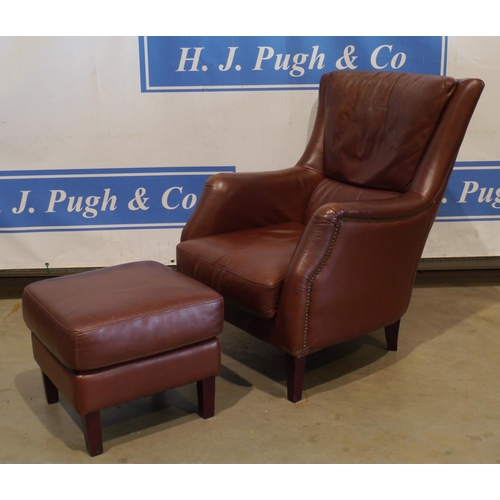 78 - Leather arm chair and stool