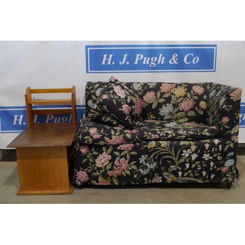 79 - Floral patterned 2 seater sofa and side table