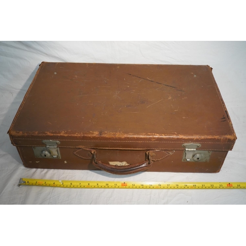 797 - Large old leather suitcase