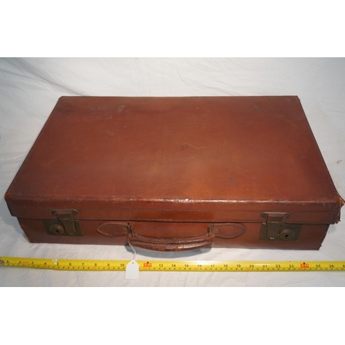 798 - Large old leather suitcase