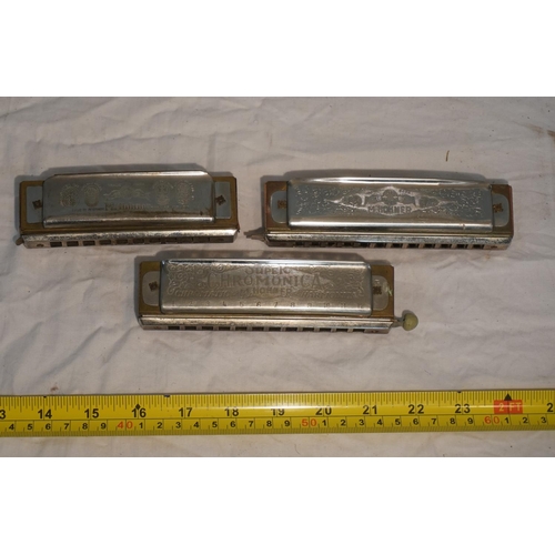 805 - 3 Old Hohner Chromonica harmonicas