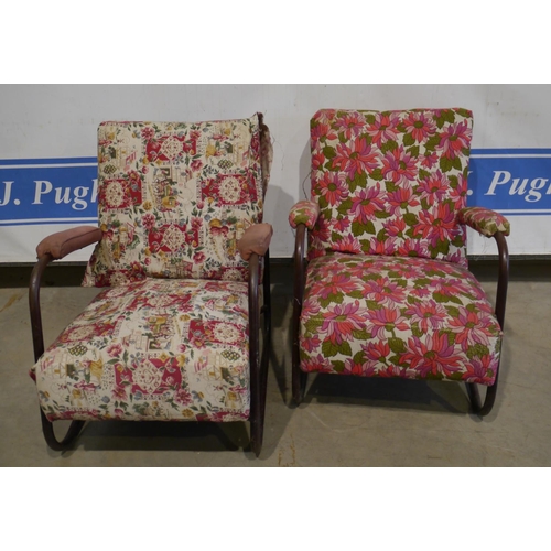 81 - 2 Upholstered arm chairs with metal frames