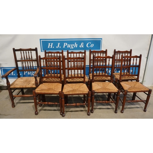 83 - Set of 8 Lancashire dining chairs and 1 armchair