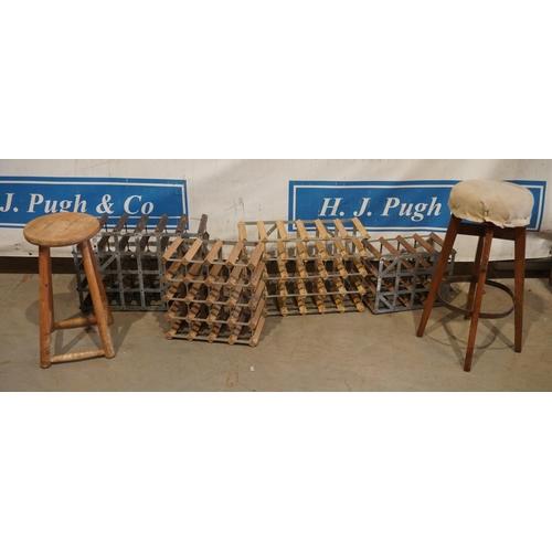 91 - 4 Wine racks and 2 wooden stools