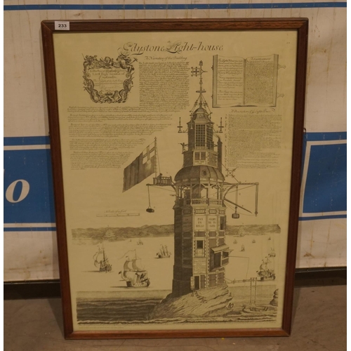 233 - Framed drawing of Edystone lighthouse 32 1/2x23