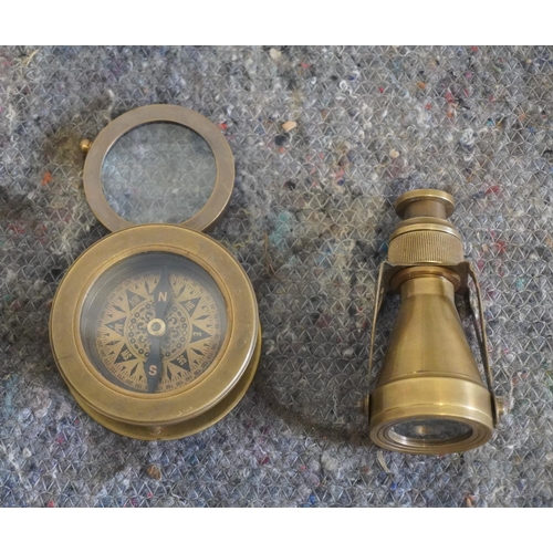 735 - Reproduction navy telescope and compass