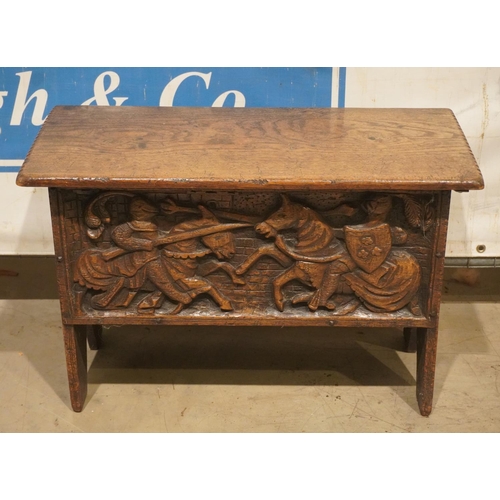96 - Heavily carved oak bible box 18x27