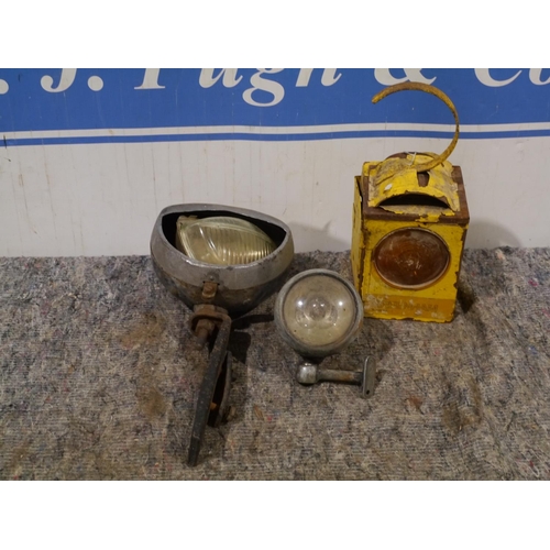 192 - Rare 1930s spotlight, adjustable spotlight & railway warning lamp