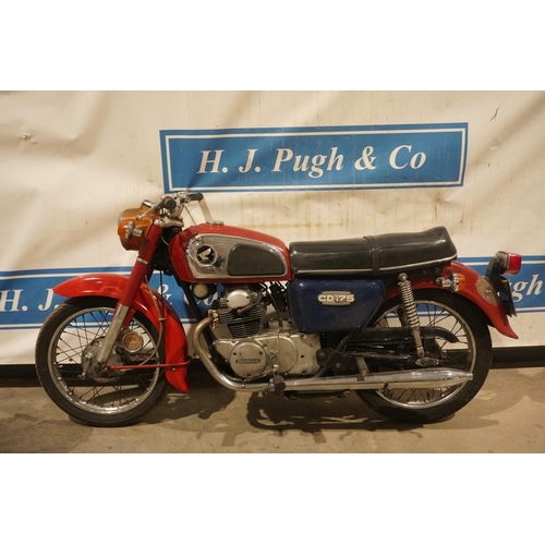 704 - Honda CD175 motorcycle. 1978, 174cc. Frame no. CD175-4004810. Runs. Needs fuel supply. Reg. VJW 303S... 
