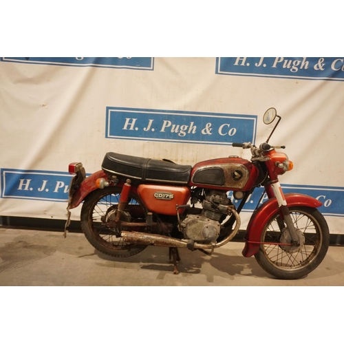 705 - Honda CD175 motorcycle. 1975. Frame no. CD175-4004810. Runs, needs fuel supply, 1 owner. Reg. LAX 34... 