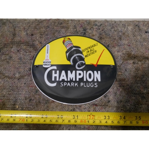 101 - Modern circular enamel sign- Champion Spark Plugs 6