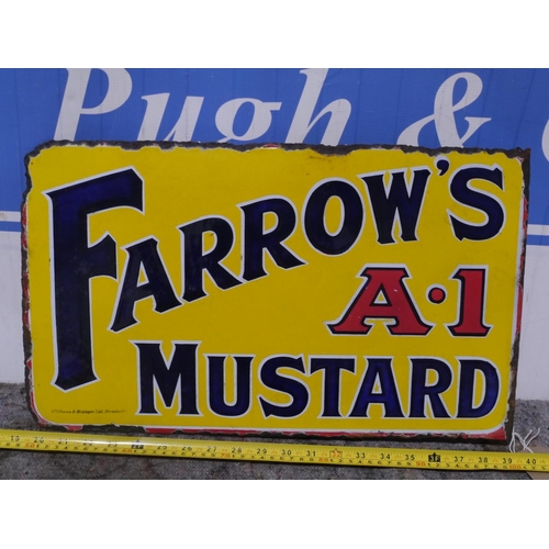 104 - Double sided post mounted enamel sign- Farrows A1 Mustard 11 1/2x20